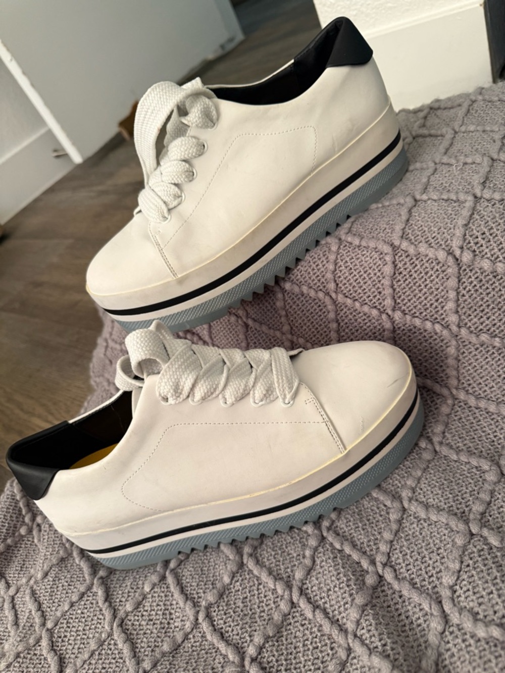 Zara White Platform Sneakers with Black Heel Accent